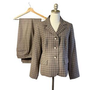 Pendleton Womens Windowpane Plaid Wool Pants Suit Size 12 Preppy Academia Office